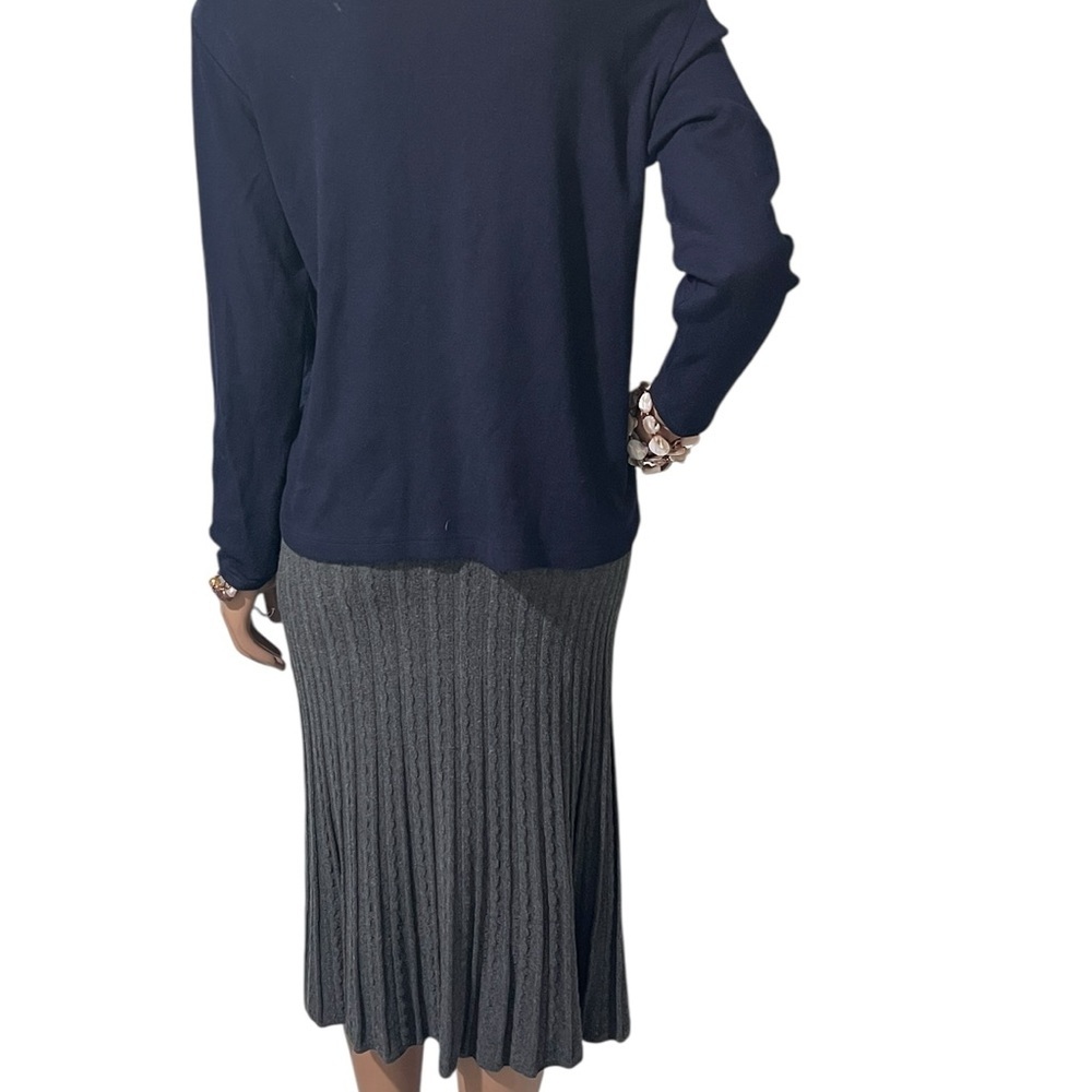 Navy Turtleneck Ellen Tracy Paired with a Ellen Tracy Gray Pleated Skirt c close - Picture 10 of 12